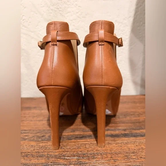 Michael Kors Lawson booties 9 ankle peep toe stiletto boots brown leather - Picture 6 of 16